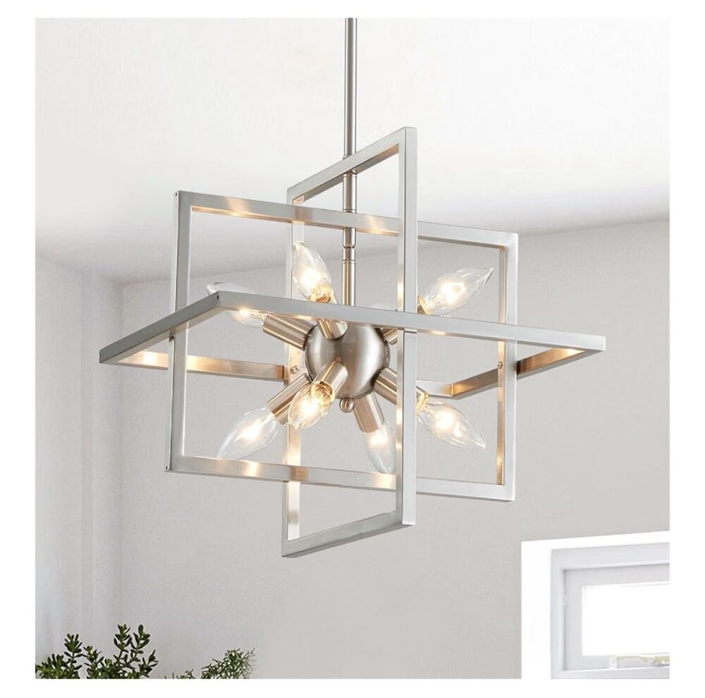 Majhoiw 8-Light Geometric Brushed Nickel Chandelier Modern Farmhouse